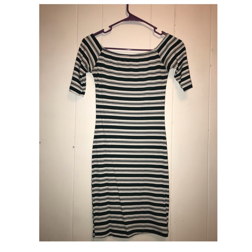 Body con green and white striped dress